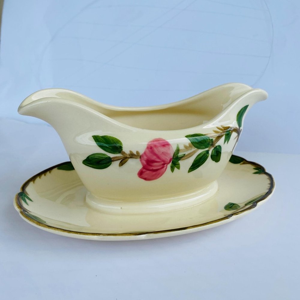 Vintage Franciscan Desert Rose Pattern Gravy Boat with‎ Attached Underplate USA